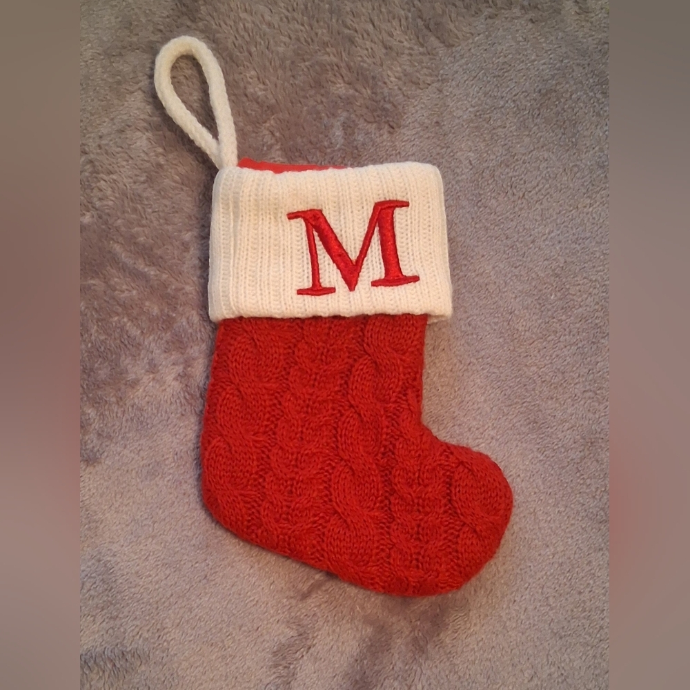 "M" Red Knit Christmas Stocking